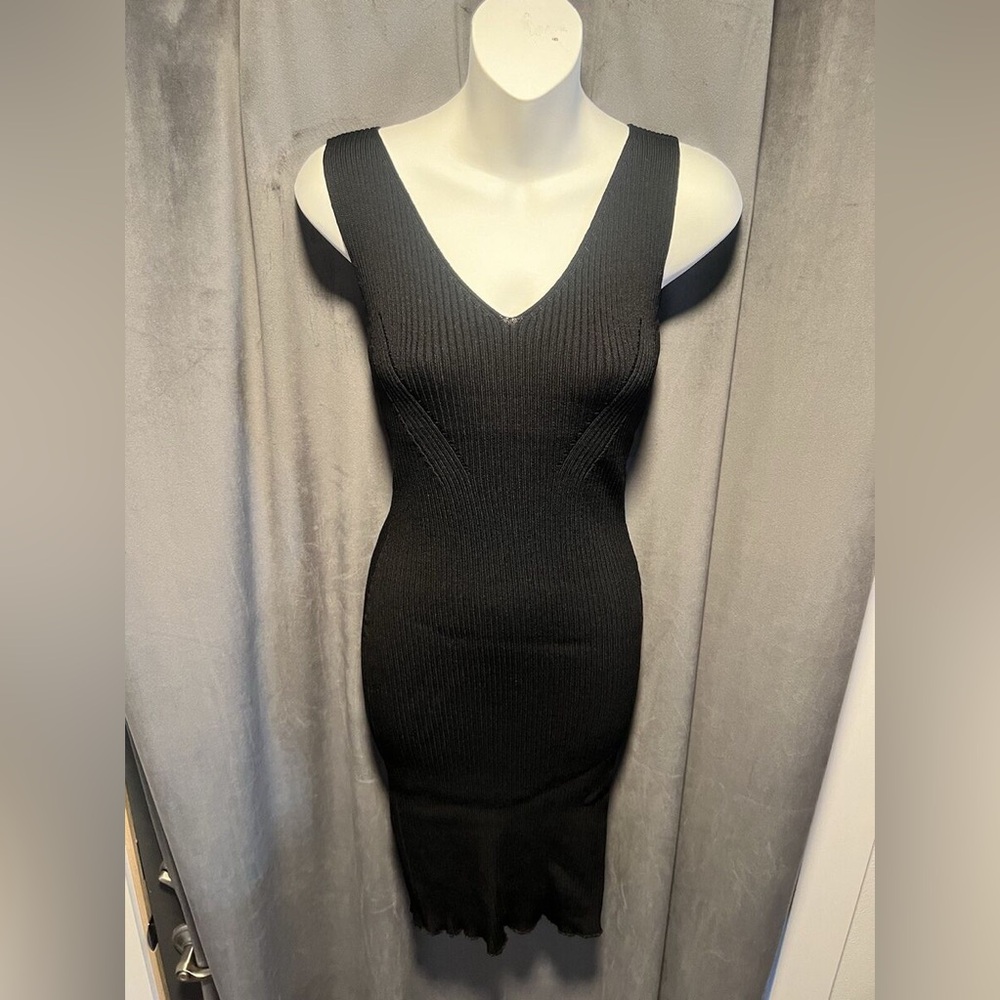 Michael Kors Black Ribbed Knit Midi Dress Size XS